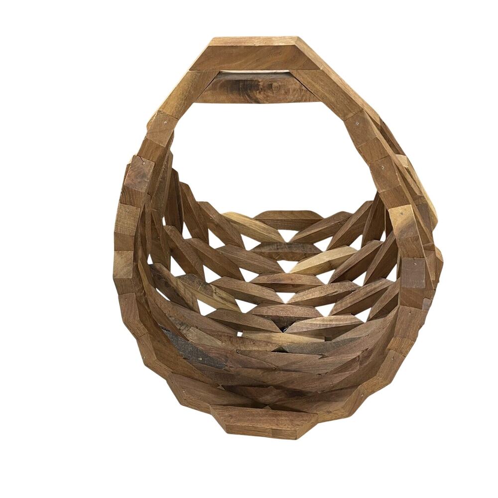 VTG MCM GEOMETRIC Wood Fruit BASKET Block Art Planter Modern ARCHITECTURAL - LN